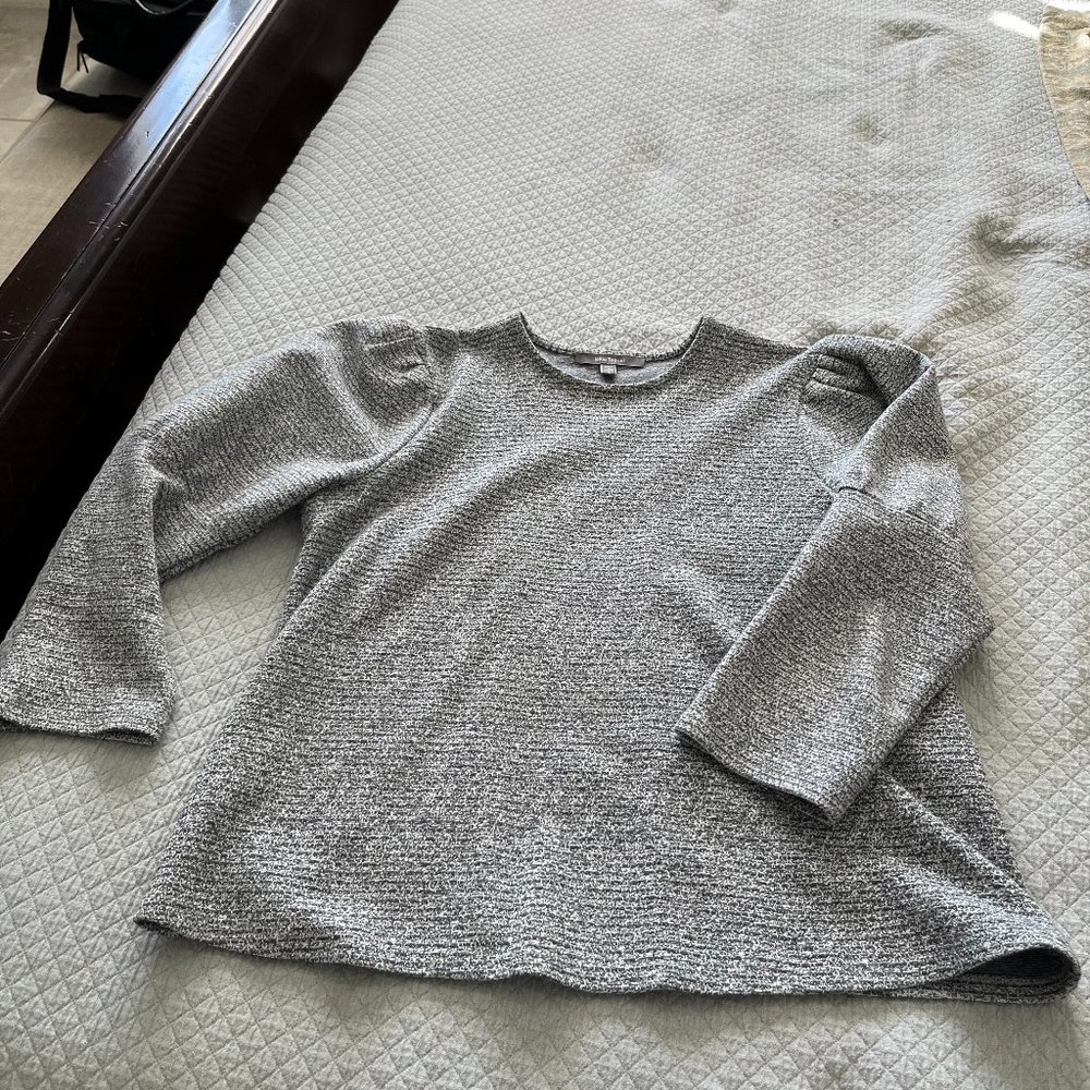 Grey and Silver Tweed Puff Sleeve Light Sweater Blouse